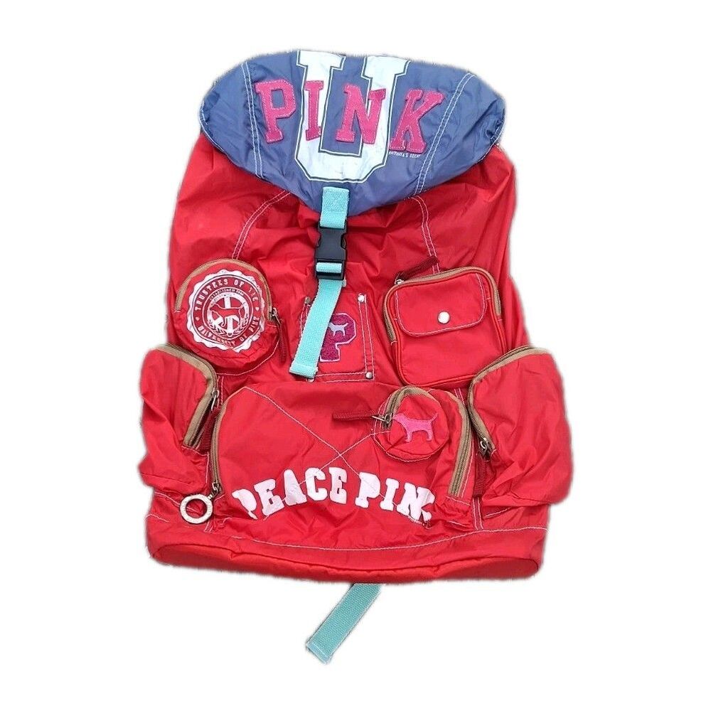 Victoria’s Secret PINK Campus Backpack Red Vintage Rare Chenille P Patch Y2K